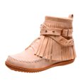 thumbnail image 2 of LSLJS Bottes à Franges pour Femmes à Bout Rond avec Fermeture Éclair Latérale, Couleur Unie, Talon Plat, Tige Basse, Bottines à Franges pour Femmes, Bottes pour Femmes, 2 of 9