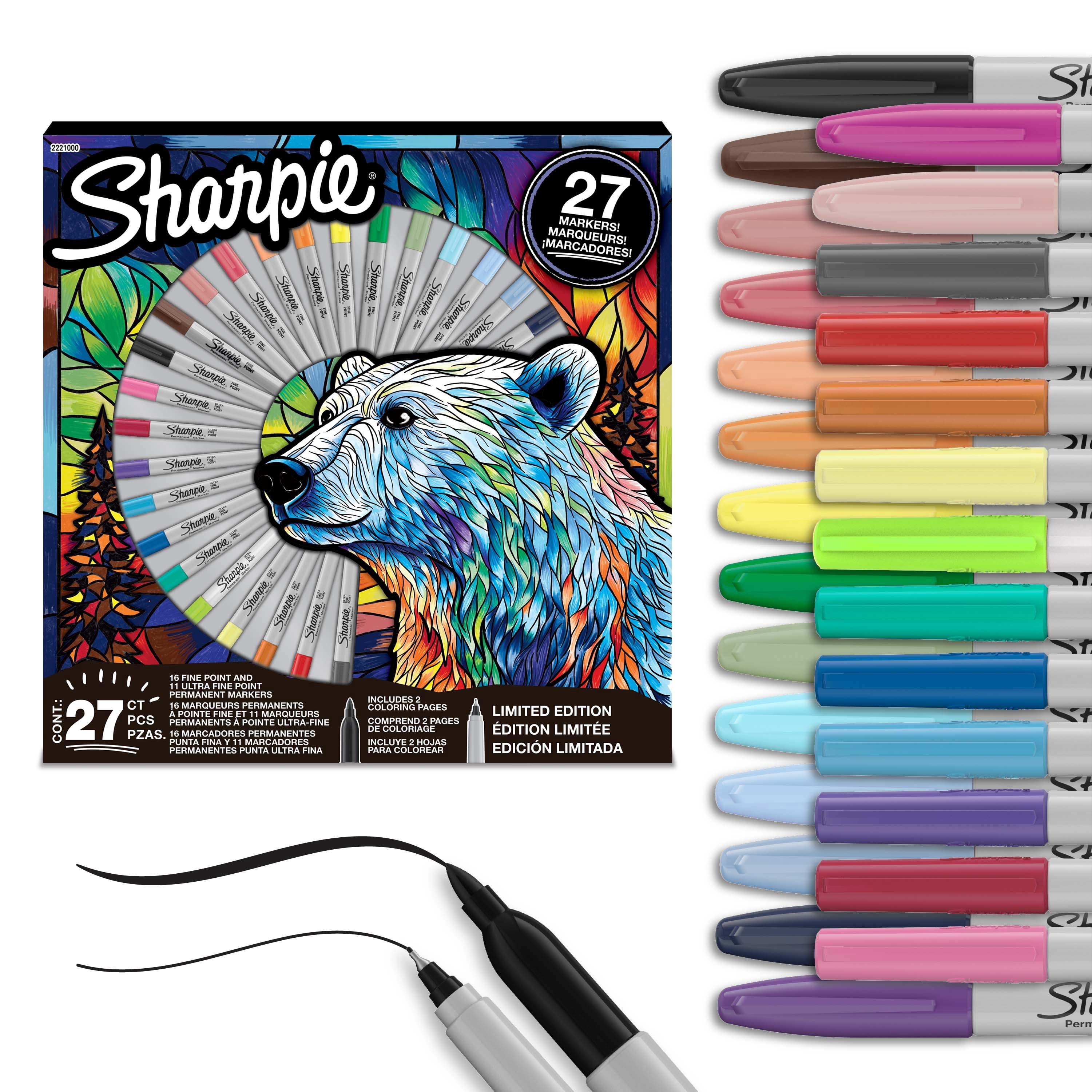 Sharpie Permanent Markers, Fine and Utra-Fine Point Markers Variety Pack, Assorted Colours, Includes 2 Colouring Pages