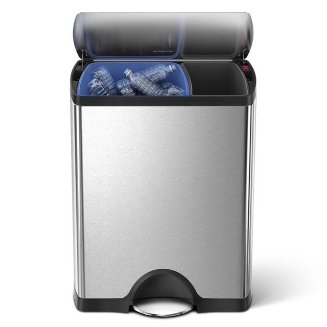 Simplehuman 46 liter / 12 gallon dual compartment rectangular step can, brushed stainless steel