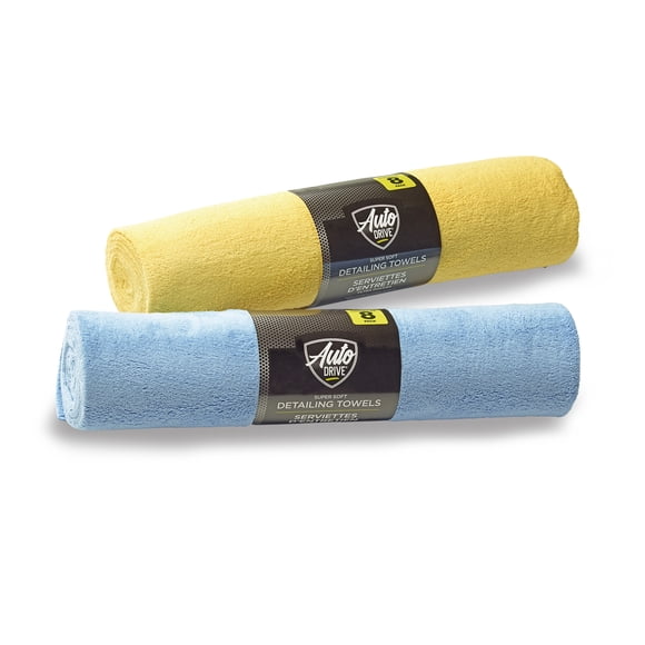 Auto Drive Coral Fleece Multi-Purpose Microfibre Towel, Cleaning, Detailing, 8 Pack, Blue & Yellow