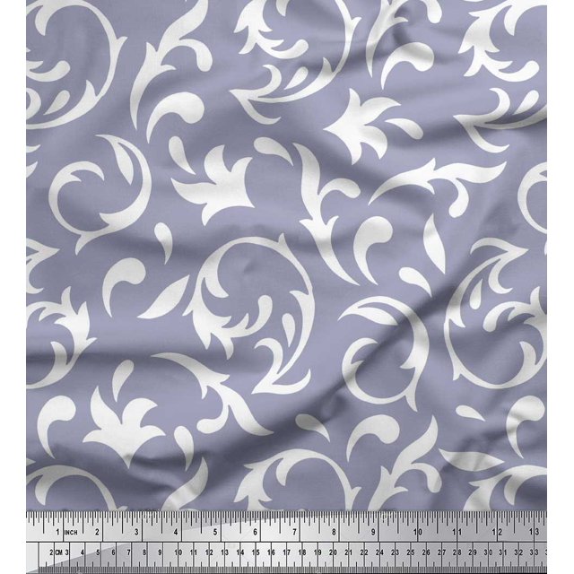 Soimoi Gray polyester Crepe Fabric Filigree Damask Fabric Prints By Yard 42 Inch Wide