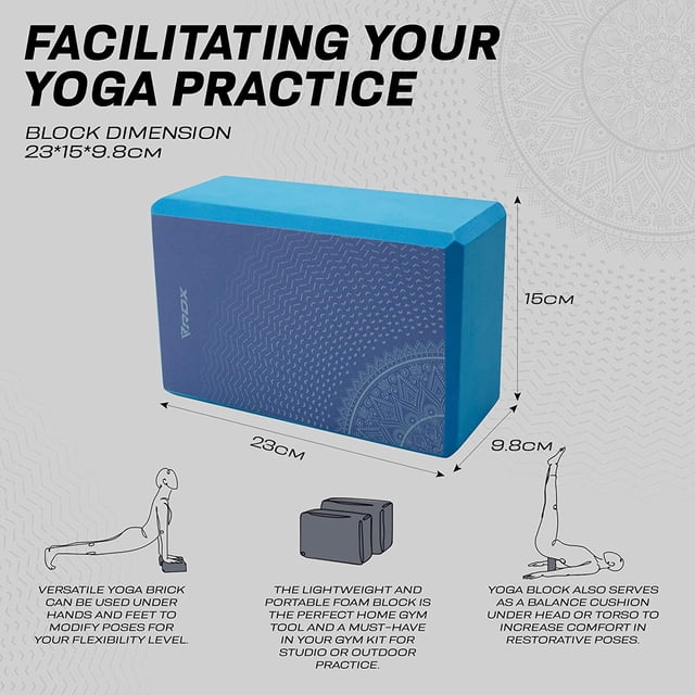 RDX Yoga Block Set, Non-Slip High-Density Eva Foam Brick for Pilates Flexibility Body Balance, Easy Grip Surface for Stability Strength Training Deepen Poses Exercise Office Home Gym, 23x15x9.8CM