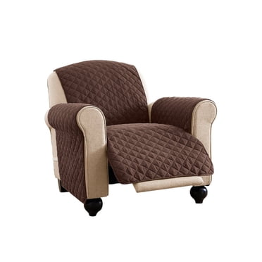 Reversible Spill Resistant Quilted Furniture Protector Cover with Ties - Covers Seat Bottom, Seat Back and 2 Seat Arms, Chocolate/Tan, Recliner