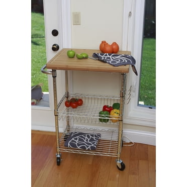 TRINITY - Desserte avec planche à découper en bambou EcoStorage™ - Chrome