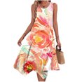 thumbnail image 2 of Penkiiy Robes d'Été pour Femmes 2024 Plage Décontractée Sans Manches Imprimé Floral Boho Robe Débardeur Col en V Ample Robe d'Été avec Poche m Orange, 2 of 5