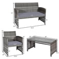 thumbnail image 3 of Costway 4 PCS Patio Rattan Furniture Set Conversation Glass Table Top Cushioned Sofa Grey, 3 of 10