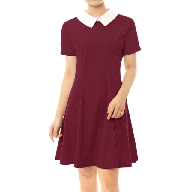 INSPIRE CHIC Robe Évasée à Col Claudine pour Femme à Manches Courtes m Rouge