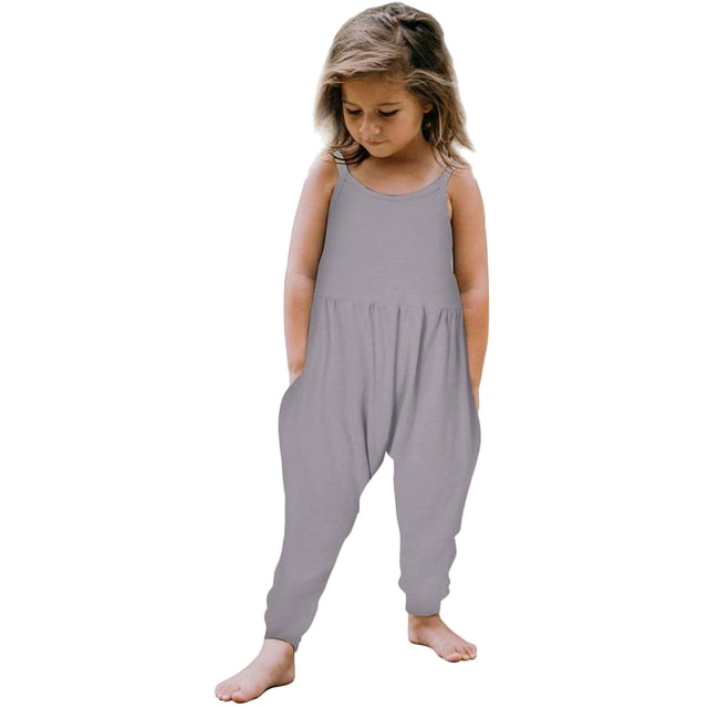 Girls Overall Sleeveless Rompers for Girls Spaghetti Strap Rompers with Pockets Summer Outfits for Girls 4T