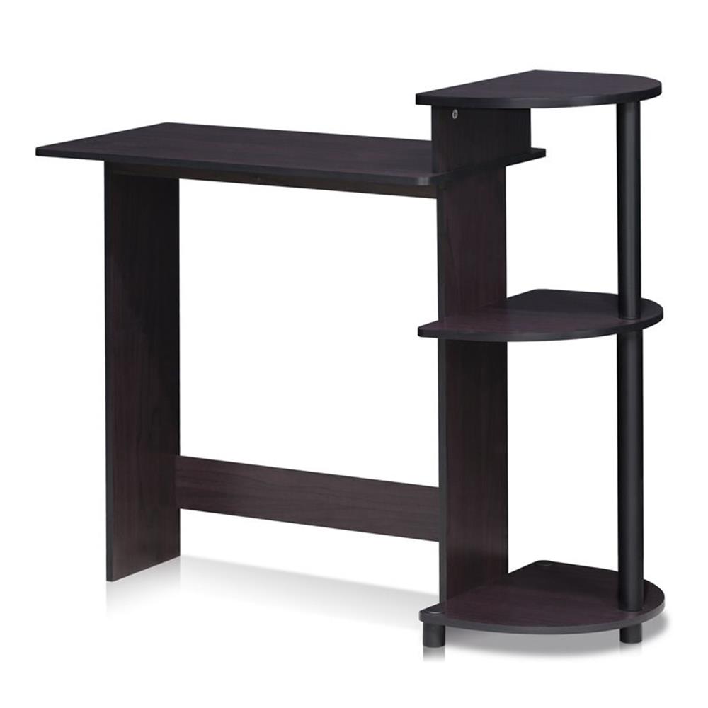 Pemberly Row Engineered Wood Compact Computer Desk with Shelves in Dark Walnut