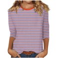 thumbnail image 2 of Jovati Blouse Décontractée à Manches Courtes et Col Rond pour Femmes, Imprimé à Rayures, Mélange Polyester-Spandex, Tenue Quatre Saisons, Coupe Fidèle à la Taille, Lavable à la Machine, 2 of 6