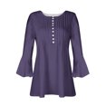 thumbnail image 4 of Timegard Tops d'Été Femmes Plissé Cranté Col en V Flare Manches 3/4 Confortable T-Shirts Haut Décontracté, 4 of 5
