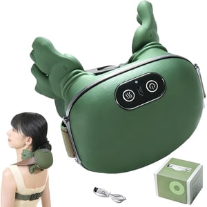 Bionic Massaire chauffé, Masseuse de cou et dos Shiatsu portable, tissu électrique profond 4D Massage de la peau, conception de la main humaine simulée pour le soulagement de la douleur et la relaxation musculaire (vert)