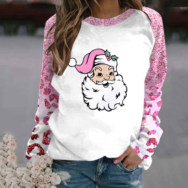 TIMIFIS Chandail de Noël pour Femmes, Mode Hivernale, Gnomes, Père Noël, Chandail à Col Rond Imprimé, Décontracté, Manches Longues, Chandail à Enfiler, Hauts, Cadeaux pour Femmes pour Noël