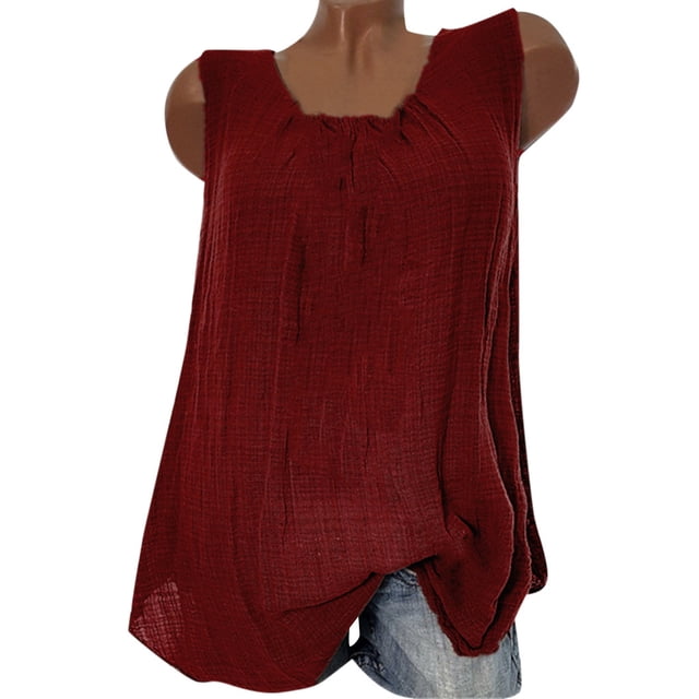 Timegard Plus Size Tank Tops for Women Casual Round Neck Sleeveless Top Comfy Solid Color Basic Shirts