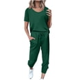 thumbnail image 1 of Yuyuzo Womens Workout Sets 2 Piece Short Sleeve Crew Neck T-Shirts Drawstring Jogger Pants with Pockets, 1 of 5