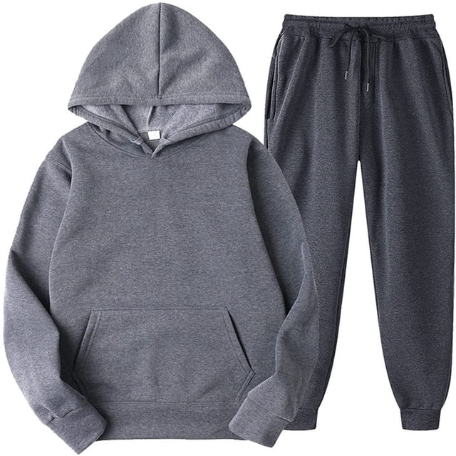 Mrat Women's Tracksuits Long Sleeve Pullover Drawstring Tracksuit Set Suits 2 Piece Set Hooded Set 2 Piece Sets for Ladies Dark Gray L