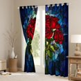 thumbnail image 3 of Ensemble de Rideaux de Fenêtre Roses Rouges de 2 Panneaux, Jardin Naturel Fleurs Épanouies Rideau de Fenêtre Romantique, Style Vitrail Artistique Rideau Patchwork pour Décoration de Chambre d'Ado Adulte, 42wx84l Pouces, 3 of 6
