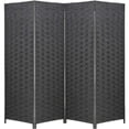 thumbnail image 1 of FDW 4-Panel Room Divider, Folding Privacy Screen Partition for Home Office, Mesh Woven Wood Design, Black, 1 of 7