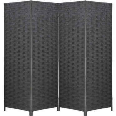 FDW Cloison de Séparation à 4 Panneaux, Paravent Pliant pour Bureau à Domicile, Design en Bois Tissé en Maille, Noir