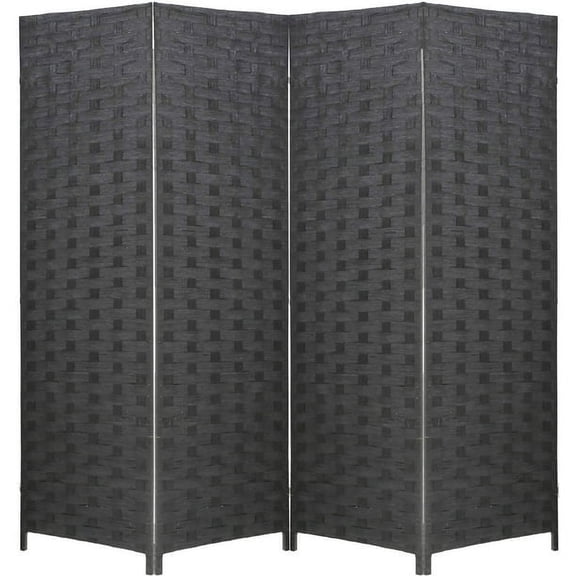 FDW 4-Panel Room Divider, Folding Privacy Screen Partition for Home Office, Mesh Woven Wood Design, Black