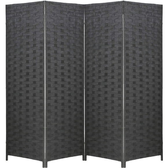 FDW Room Dividers 4 Panel Room Dividers Privacy Room Partition Folding Privacy Screen Wood Screen Mesh Woven Design Black