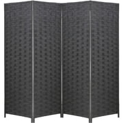 FDW 4-Panel Room Divider, Folding Privacy Screen Partition for Home Office, Mesh Woven Wood Design, Black