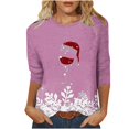 thumbnail image 2 of Meichang T-Shirts à Manches 3/4 pour Femmes de Noël avec Verre de Vin, T-Shirts Graphiques Décontractés à Col Rond, Chandail à Enfiler Coupe Ample, Hauts des Fêtes en Liquidation, Cadeaux de Noël, 2 of 3
