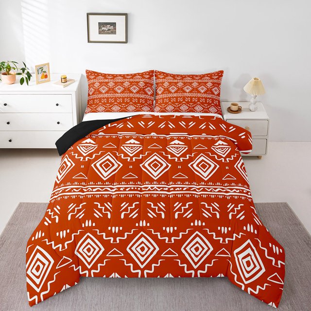 Erosebridal Boho Aztec Bedding Full Comforter Set, Western American Tribal Down Comforter, Red, Reversible 3 Pieces