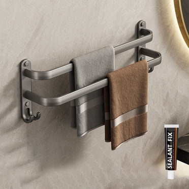Ycandiee Bathroom Towel Bar 2 Rods, Towel Racks for Bathroom, Towel Racks with Two Hooks for Bathroom Wall Mounted Heavy Duty Bath Hand Rustproof Towel Organizer