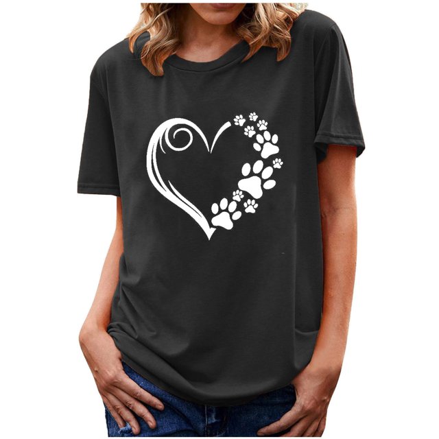 Pisexur Valentines Day T-shirt Top T-shirt Mode Femme Col Rond Imprimé Manches Courtes Décontracté Ample
