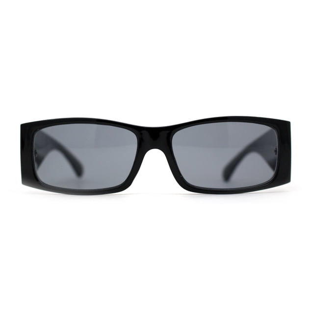 Womens Mod Square Rectangle Thick Temple Fashion Sunglasses All Black