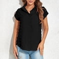 thumbnail image 4 of Hauts pour Femmes Décontractés Été Manches Courtes Légers Couleur Unie Tendance T-Shirts Courts Dames Col Rond Blouses (Small, BlackA1), 4 of 7