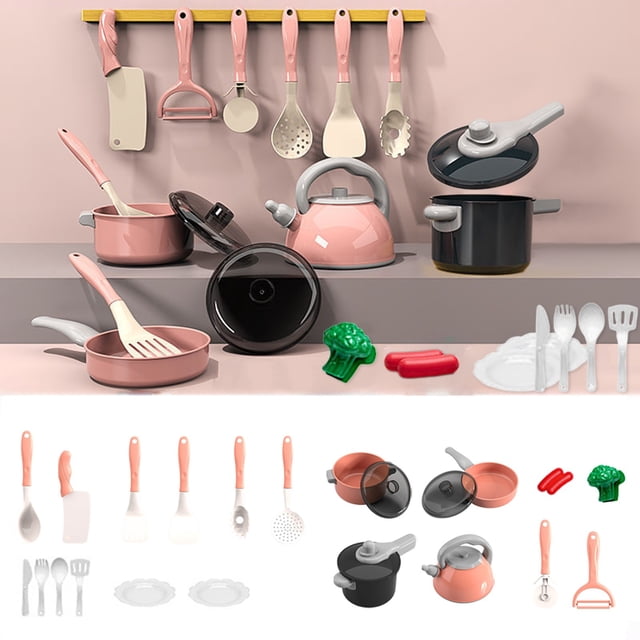 Kids Play Kitchen Set Pretend Cutting Toy With Realistic Safe Dishes Utensils And Cookware Educational Toy For Toddlers Children