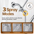 thumbnail image 4 of BRIGHT SHOWERS Rain Shower Head with Handheld Spray Built-in Power Wash, High Pressure Dual Shower Head with Height Adjustable Extension Arm, 3-Way Diverter, 9 Settings Handheld, 69” Long Hose, Chrome, 4 of 5