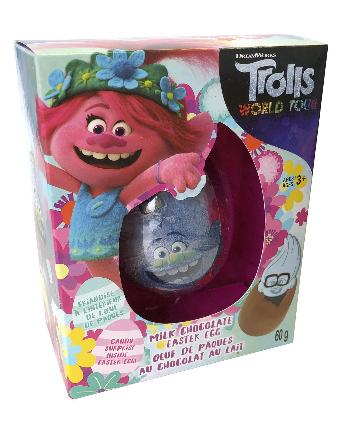 Trolls oeuf de pâques<br>au chocolat au lait<br>avec Trolls a la guimauve