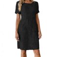 thumbnail image 2 of Mceream Robes pour Femmes Été Décontracté 2026 Élégantes Robes Courtes Col Rond Manches Courtes Robe Midi Coupe Ample Robes Droites Mode Vacances Plage Robe d'Été Noir TG, 2 of 7