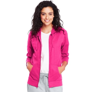 Hanes Womens Slub Jersey Hoodie, M, Amaranth