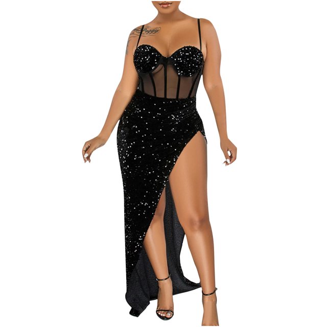 Bigersell Robes Décontractées pour Femmes, Robe à Bretelles en Maille Unie avec Perles, Fente Irrégulière, Robe à Bretelles à Col en V, Robe Bohème Régulière Style 21271, Robes Régulières pour Femme Noir TTG