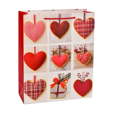 Cheapark Premium Gift Packaging Paper Bag 12x16 Inch with Handle Romantic Gift Red Heart Design for Valentines Day Anniversary Pre sent Gift
