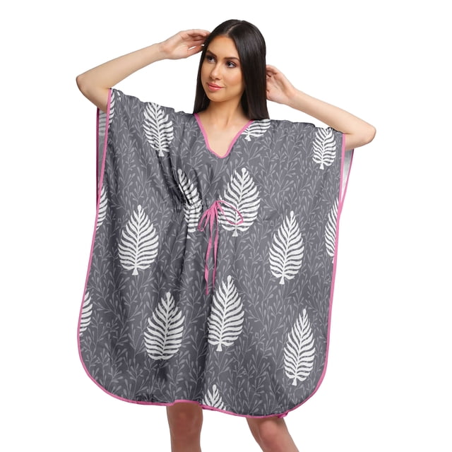 Moomaya Robe Courte de Caftan de Plage, Robe de Couverture Imprimée, Kaftan pour Femmes, Tenue de Plage, Couverture