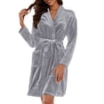 thumbnail image 4 of ManxiVoo Plush Fleece Long Robe Shawl Collar Cozy Warm Bathrobe Spa Relaxation House Coat M Size Light Ashy, 4 of 6