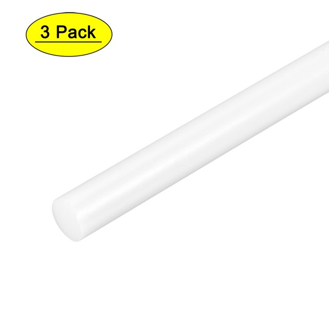 Unique Bargains (POM) Plastic Round Rod, Polyoxymethylene rods in white, 13mm diameter and 50cm length, smooth finish, shown in a 3-pack configuration. Engineering plastic suitable for machining precision parts, construction hardware, and industrial applications.
