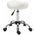 thumbnail image 1 of HOMCOM PU Leather Saddle Stool Height Adjustable Rolling Salon Chair White, 1 of 10