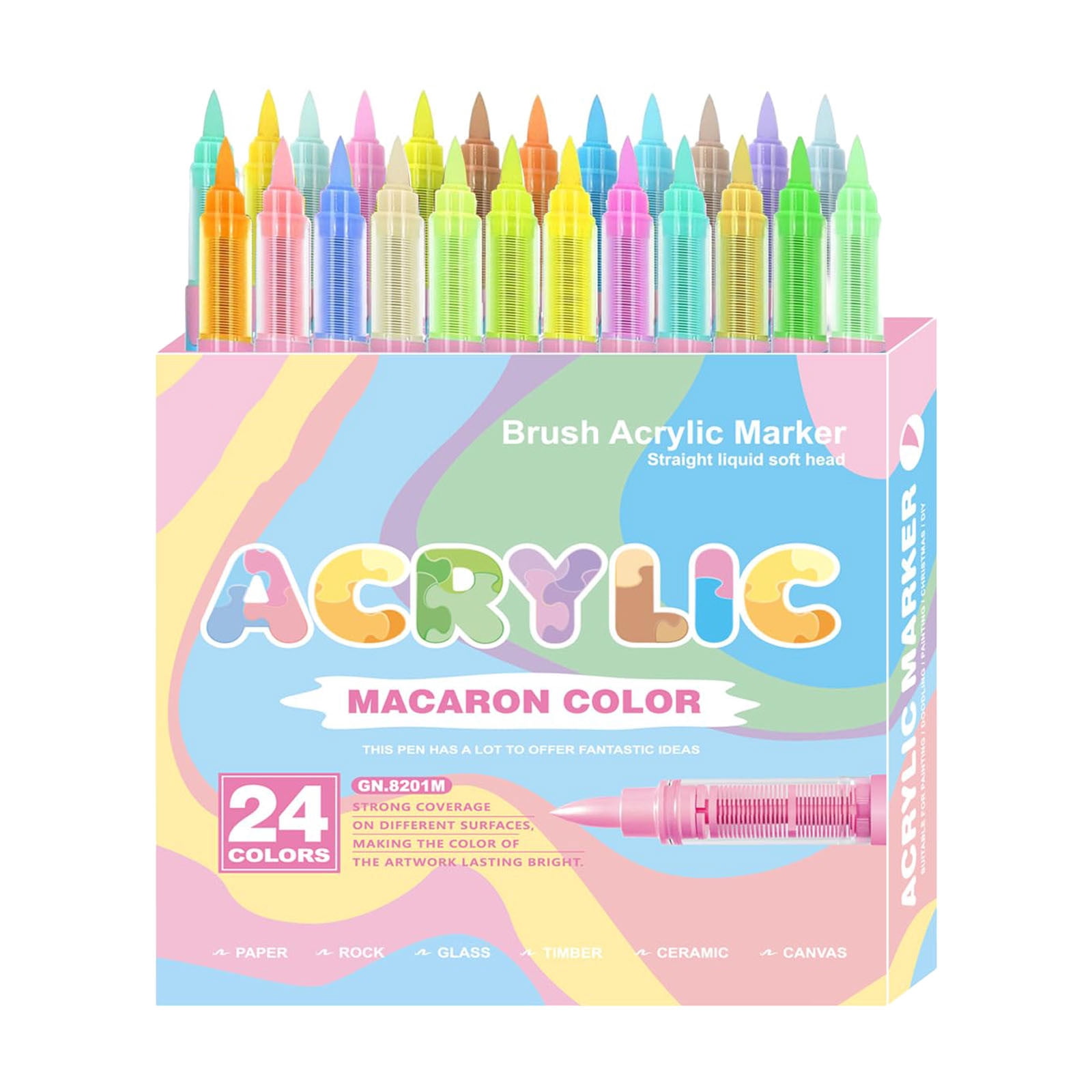 Binwennn Acrylic Paint Markers 24 Pastel Colors Soft Brush Tips Pens For Canvas Rock And Paper Leak Proof 1.8ml Stationery Pens Cute Folding Craft Table Stationery Cards And Envelopes Set Men