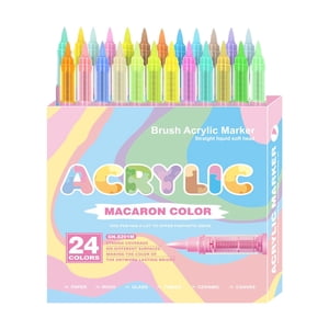 Binwennn Marqueurs de peinture acrylique 24 Pastel Colors Soft Brosse Conseils Stylos pour Toile Rock et papier fuite Proof 1.8ml Stylos de papeterie Mignon pliant Artisanat Table de paperasse Cartes et enveloppes ensemble Hommes