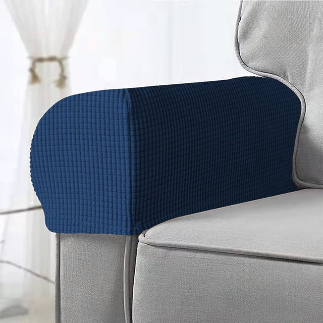 Fwttom All Inclusive Solid Color Plaid Sofa Armrest Cover Elastic Sofa Armrest Protective Cover Thickened Non Slip Armrest Cover for All Seasons 2Pc