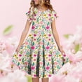 thumbnail image 1 of XUNKUSGA Robes pour Filles 4-15 Ans Mignonne à Imprimé Floral Manches à Volants Robe Midi Évasée Été Ample Plissée Robe de Sortie Mode Bohème Robes de Plage avec Poches, Rose, 1 of 5