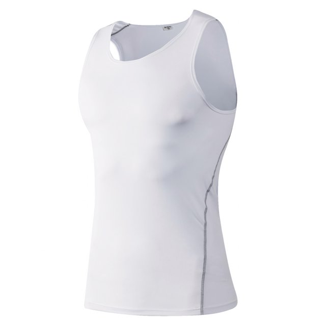 TOPTIE Men's Athletic Tank Top, Under Base Layer Sleeveless Shirt, Gym Workout Vest-White-L