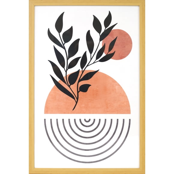 16x24 Inch Natural Wood Framed Boho Botanical & Geometric Art