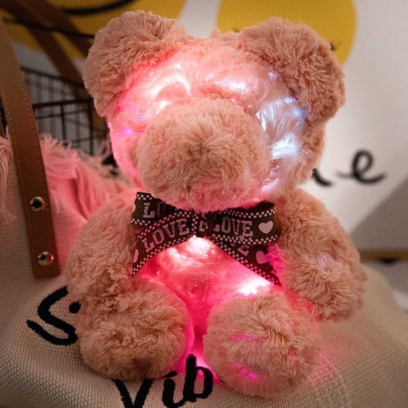 Dvkptbk Glow Teddy Bear Light up Stuffed Animals Cute Soft Plush Toys, LED Night Lights Birthday Valentines Day Gifts for Her, Kids, Toddler, Girlfriend, Pink, 9.8"